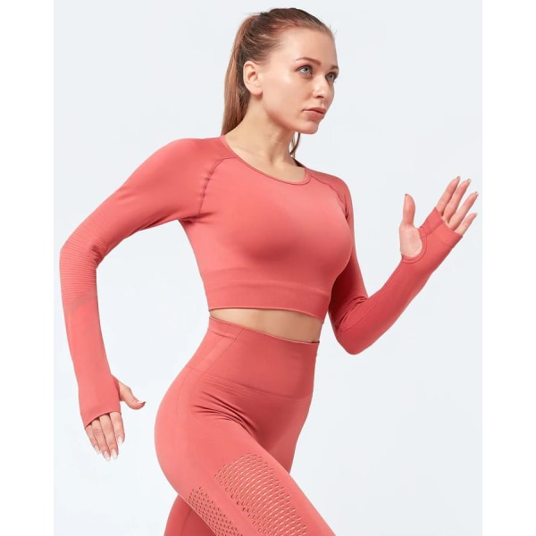 Röd seamless Crop Top långärmad Red M