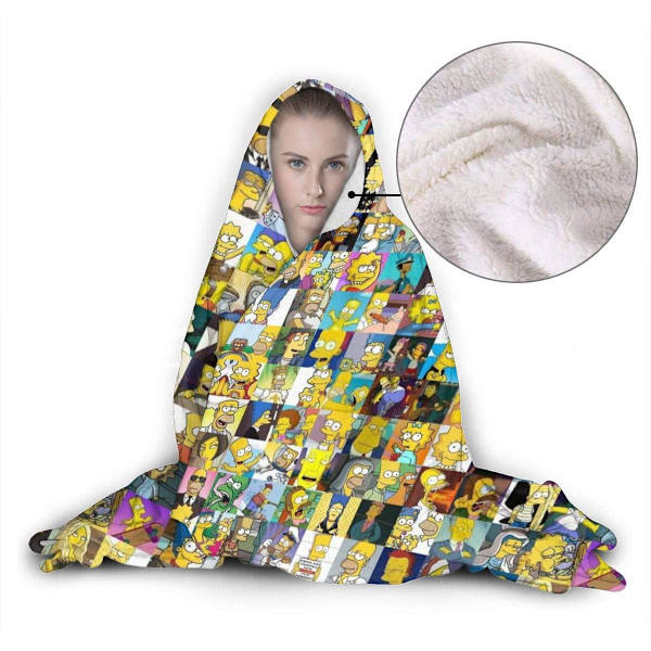 Plush Filt Pläd med Huva Simpson 150 cm x ca 125 cm Multicolor one size