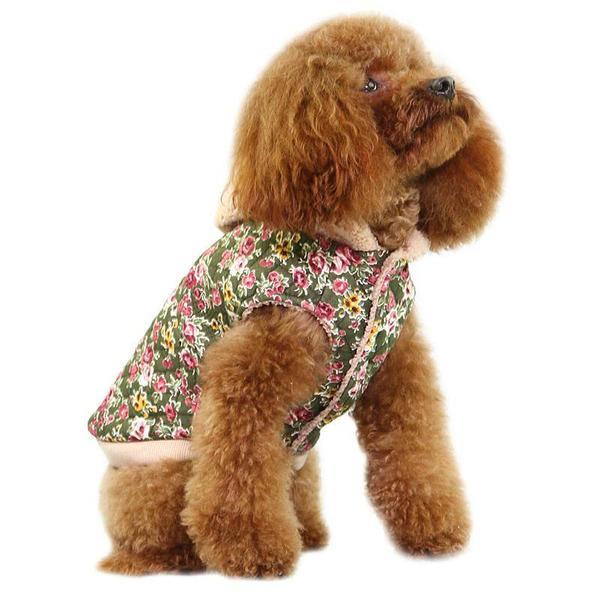 Hundjacka blommig med luva Fodrad Hundkläder MultiColor XL