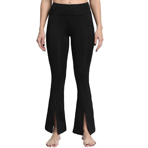 Svarta Bootcut Leggings med Fickor och Split Black L