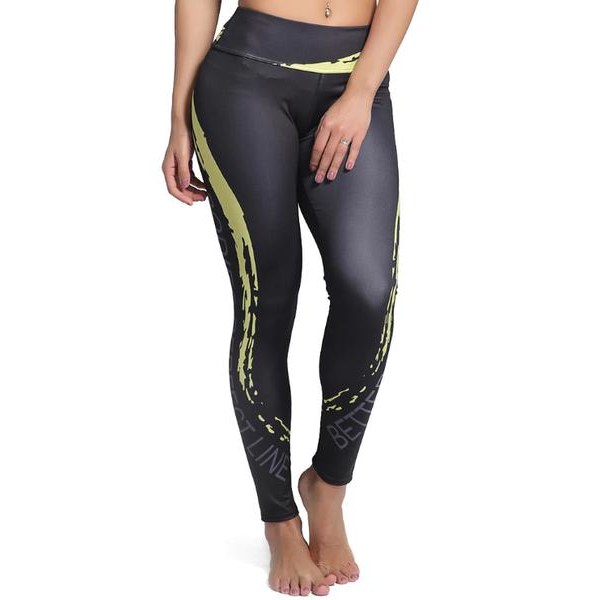 Sorte Yoga Leggings med gul stribe Black S