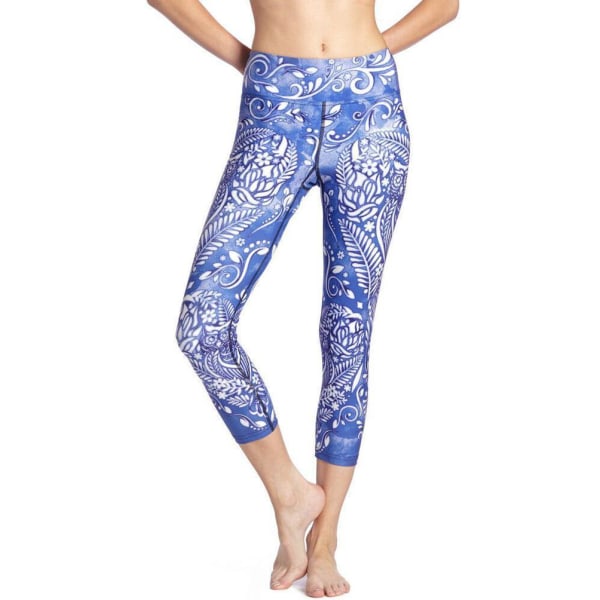 Blå Mandala Blomster Yoga Capri Leggings Blue L