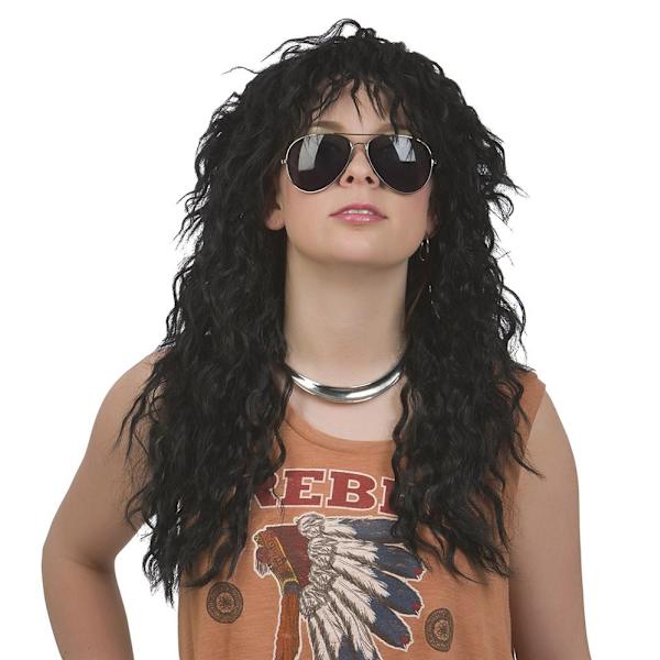 Rocker lång peruk Maskerad Halloween Svart one size