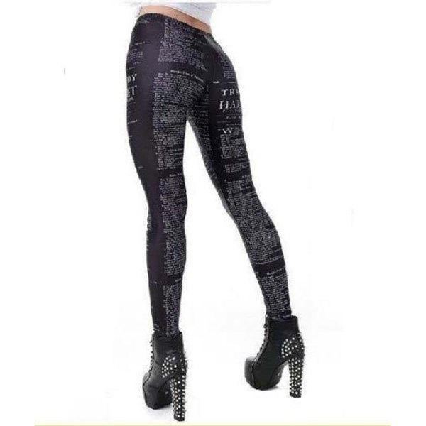 Mönstrade leggings med text Black S