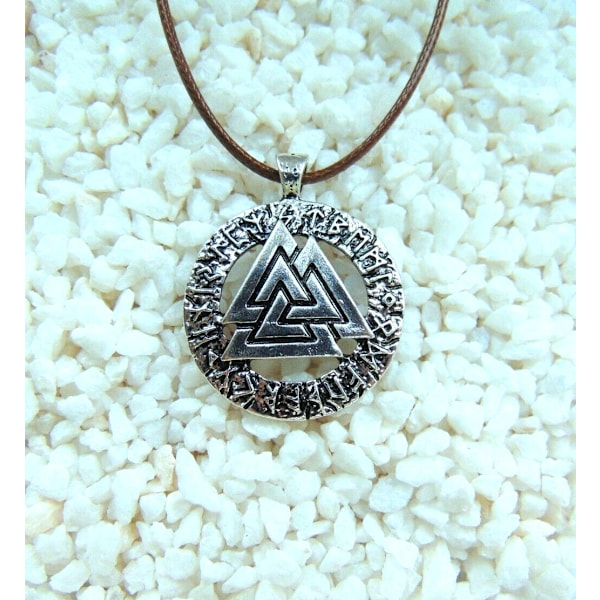 Valknut Wotan Knut Läderhalsband Viking Thor 3 Triangel Silvergrå one size