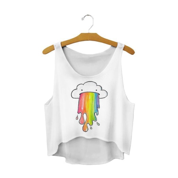 Regnbåge splash Crop Topp White L