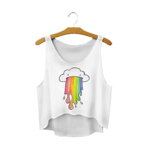 Regnbåge splash Crop Topp White L