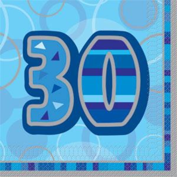 Blå 30 års servetter 16-pack Blue one size