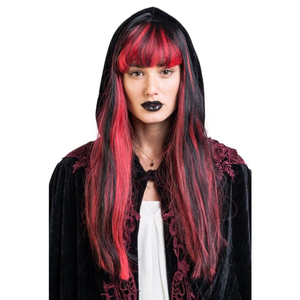 Svart Röd Lång Peruk Vampyria Maskerad Black one size