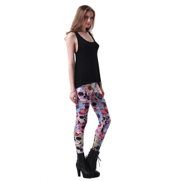 Farverige kranier med blomsterleggings Multicolor S