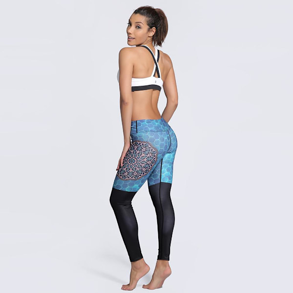 Blågröna Mönstrade Yoga Leggings Multicolor