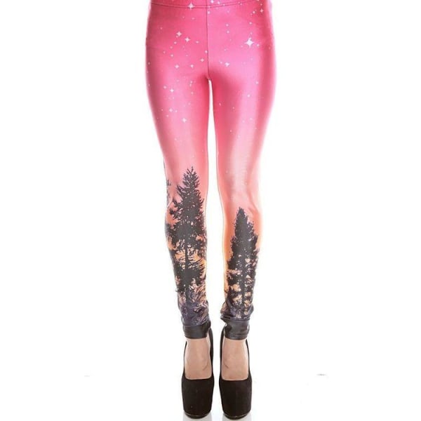 Skogs mönstrade galaxy Leggings Pink S