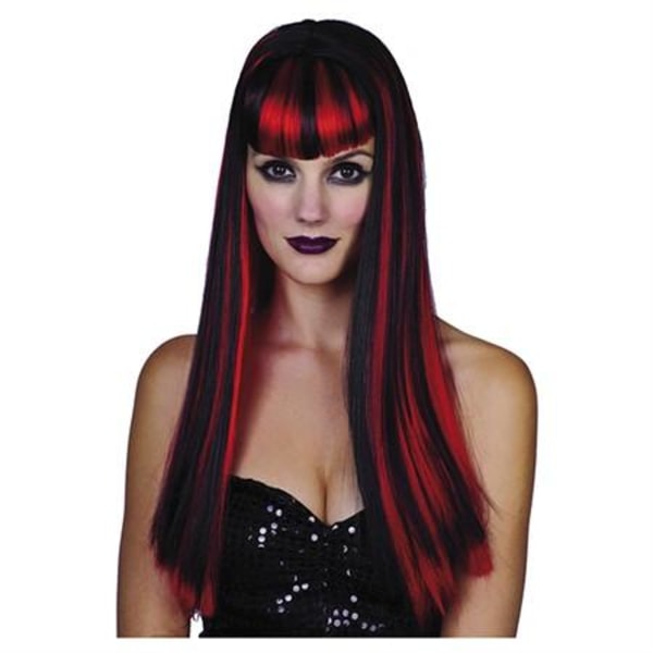 Peruukki Long Gothic musta/punainen Halloween Black one size