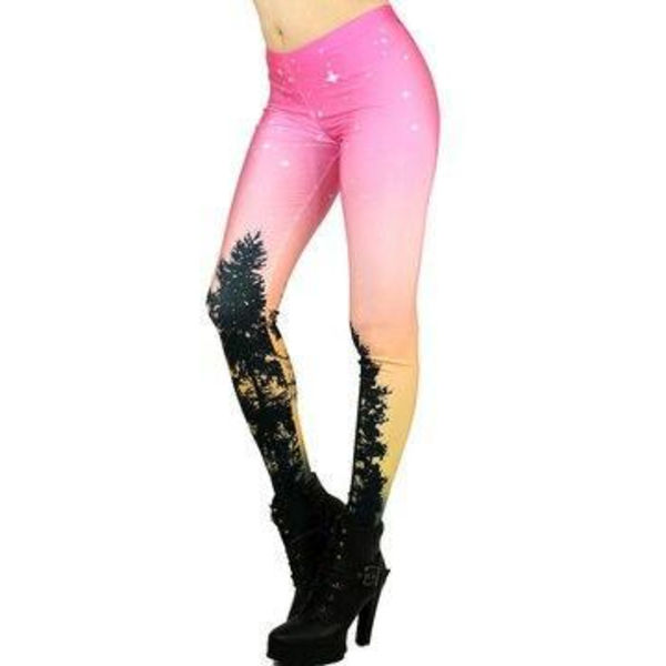 Skogs mönstrade galaxy Leggings Pink M