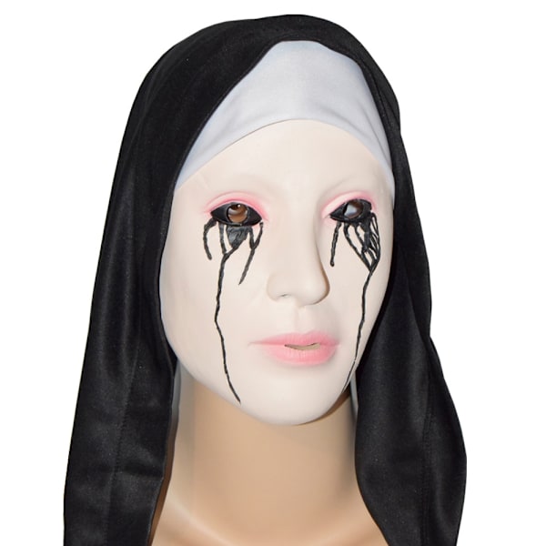 Gråtande Nunna med svarta tårar Latex Mask Vit one size