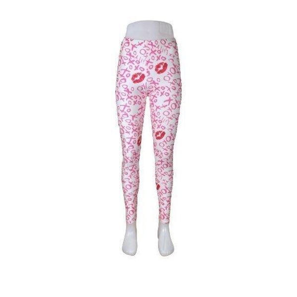 Vita Leggings med rosa XOXO Läppar Pink L