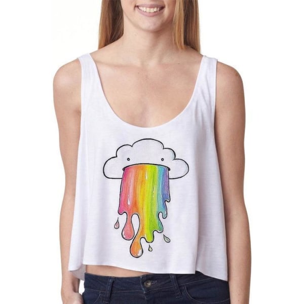 Rainbow splash Crop Top White XL