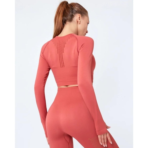 Röd seamless Crop Top långärmad Röd S