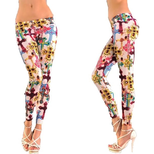 Vita leggings med färgglada kors microfiber Multicolor one size