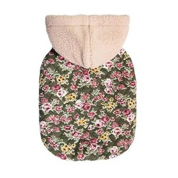 Hundjacka blommig med luva Fodrad Hundkläder MultiColor L