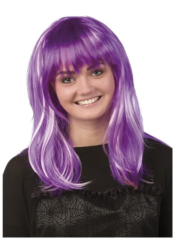 Lång Lila Peruk Maskerad Halloween Lila one size