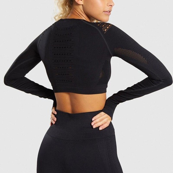 Svart Crop Top seamless med långa armar. Black M