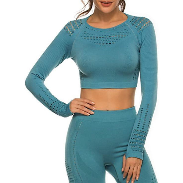 Blå Crop Top seamless med långa armar. Blue L