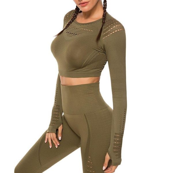 Grön Crop Top seamless med långa armar. Green L