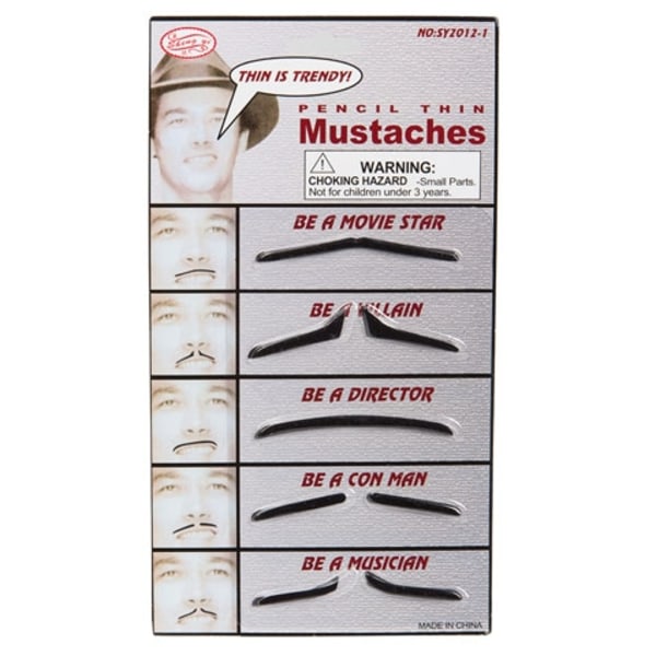 Smala Lösmustascher Set med 5 st olika mustascher Black one size