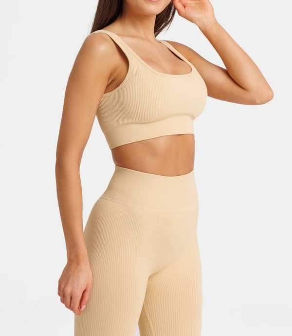 YogatightsTräningstights Ribbade Tights Beige L