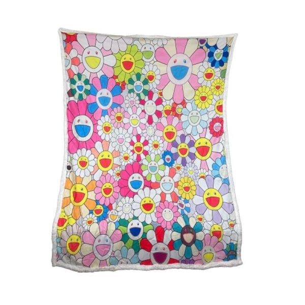 Plush Filt Pläd Färgglada Blommor ca 140 cm x ca 185 cm Multicolor one size