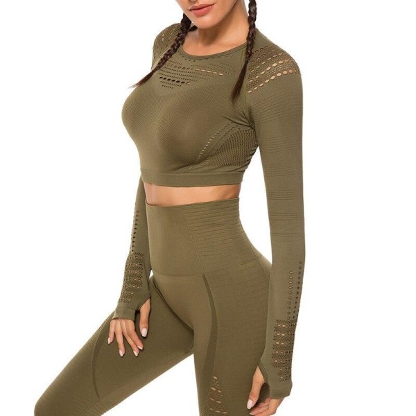 Grön Crop Top seamless med långa armar. Green S