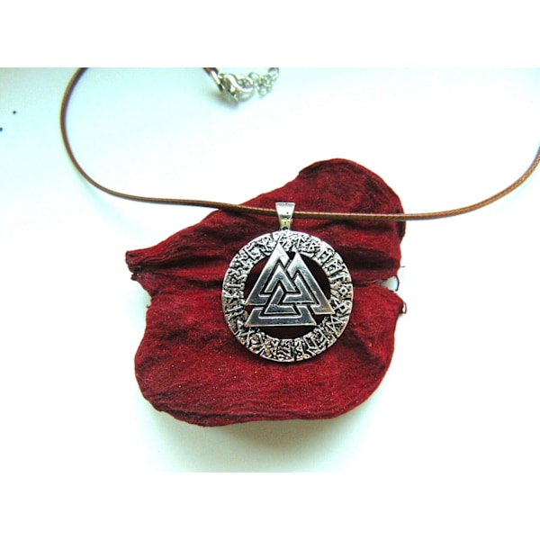 Valknut Wotan Knut Läderhalsband Viking Thor 3 Triangel Silver grey one size