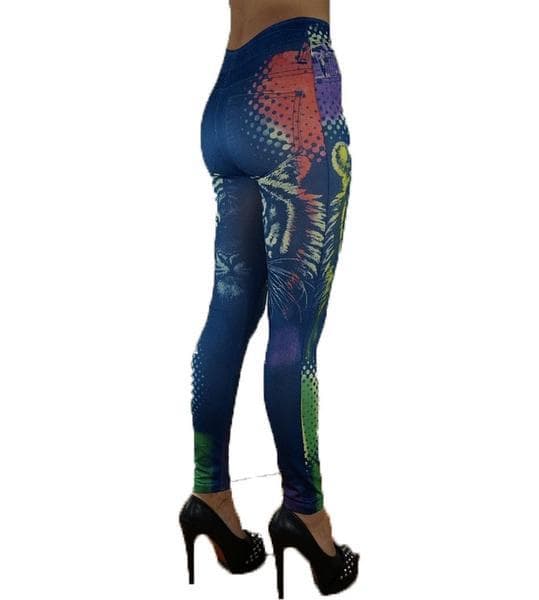 Leggings med Tiger i jeanstryck Blå one size
