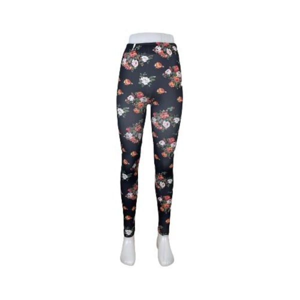 Sorte leggings med blomster Black one size