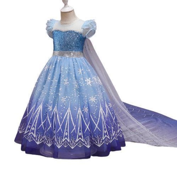 Elsa prinsess klänning med avtagbart släp i böljande blått Blue 128