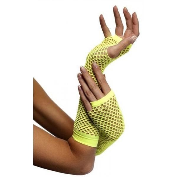 Långa Neon Gula Fisknäts Handskar Maskerad Yellow one size