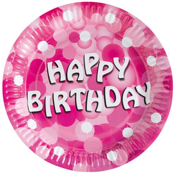 Tillykke med fødselsdagen tallerkener 8-pak Pink one size
