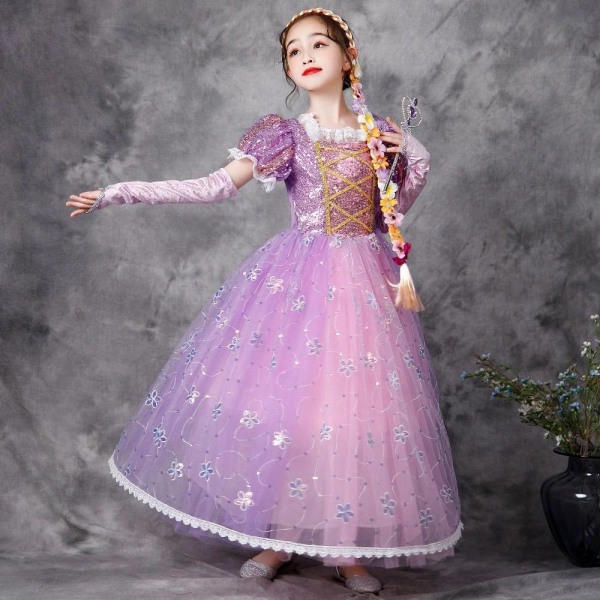 Prinsesse kjole Rapunzel Frost Elsa Anna Maskerade kostume Purple 116 aa74  | Purple | Fantasy | Fyndiq