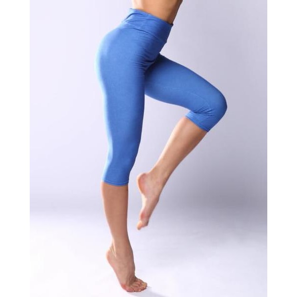 Blå capri leggings i mjukt borstat material Blå L/XL