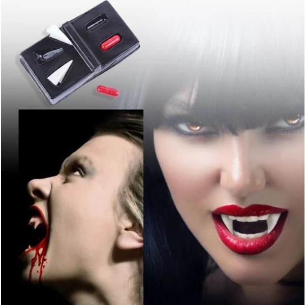 Vampyyrin hampaat 2,6 cm 2-pakkaus veriampulleilla Halloween White one size