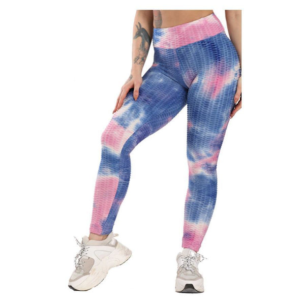 Rosa Blå Leggings med mönster Tie Dye Leggings Pink S