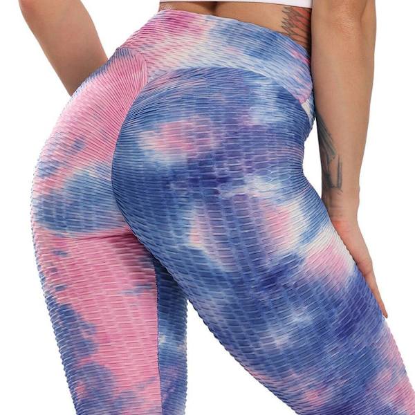 Rosa Blå Leggings med mönster Tie Dye Leggings Pink XL