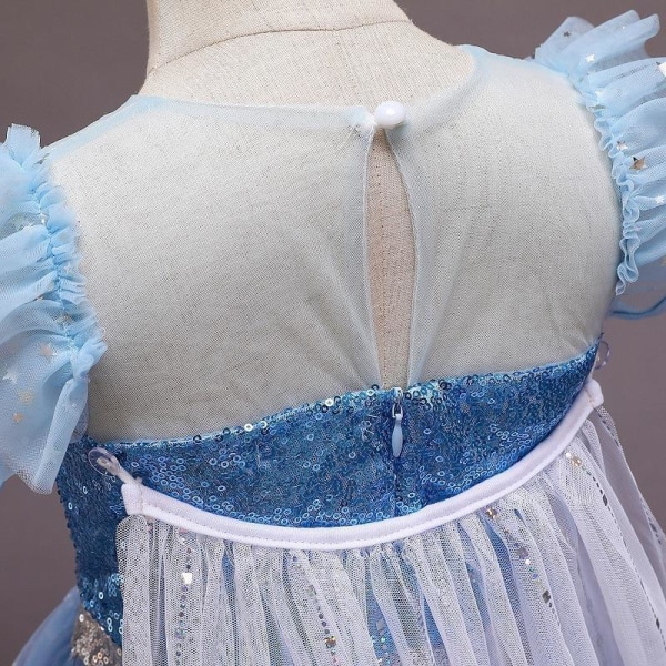Elsa prinsess klänning med avtagbart släp i böljande blått Blue 110