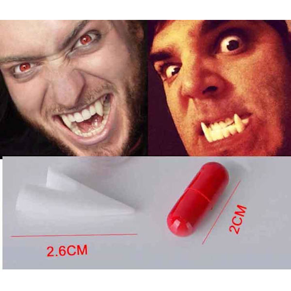 Vampyrtänder 2,6 cm 2-pack med blodampuller Halloween Vit one size
