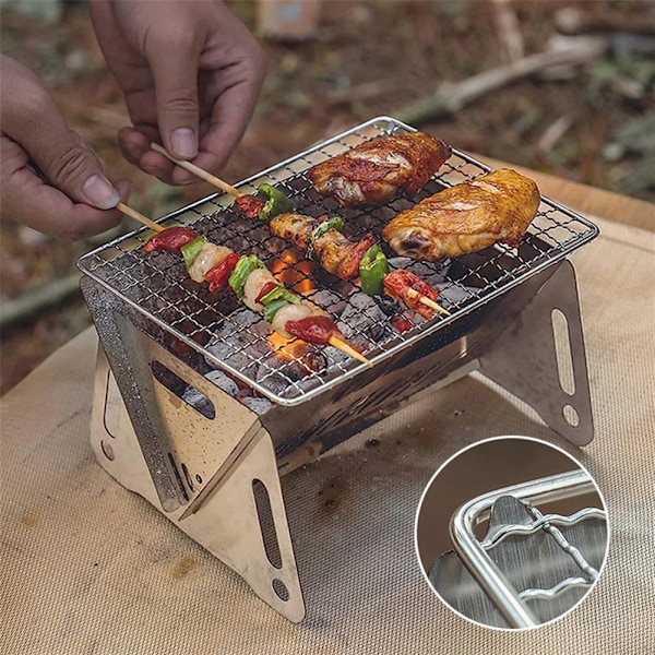 Taittuvat ruostumattomasta teräksestä valmistetut grillit, korkean lämpötilan kestävä BBQ-liesi retkeilyyn