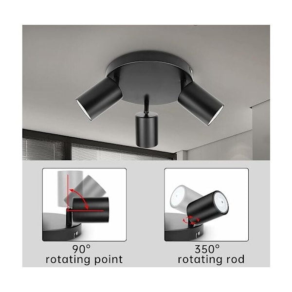 DIY LED-kattovalaisin, kattoprojektorilamput, valaistus eteiseen, makuuhuoneeseen, olohuoneeseen, musta, 3 valkoista valoa