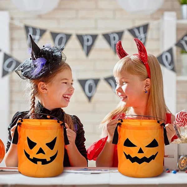 2 stk, Halloween Gresskarposer, Multifunksjonell Halloween Trick or Treat-bøtte med smilende gresskaransikt Bursdagsfest