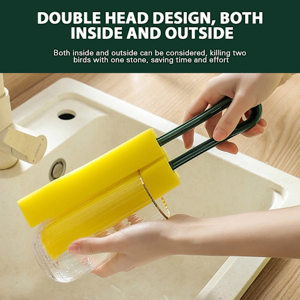 High Density Sponge Cup Brush with Long Handle Reusable Water Bottle Brush