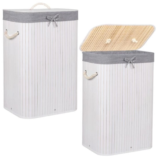 Tvättkorg - SPRINGOS - 72L - Naturlig bambu - Vit - Modern skandinavisk stil